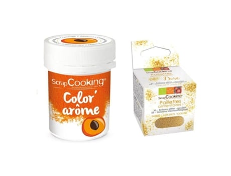 Corante Alimentício Laranja Sabor Damasco + Flocos Dourados Scrapcooking