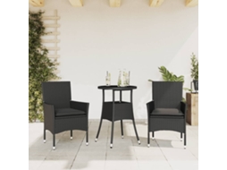 Pcs Conjunto Jantar Jardim C/ Almofadões Vime Pe/vidro Preto Dkd Home Decor