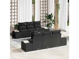 Vidaxl Conjunto De Sofá De Jardim 7 Unid. Preto Vime Pe