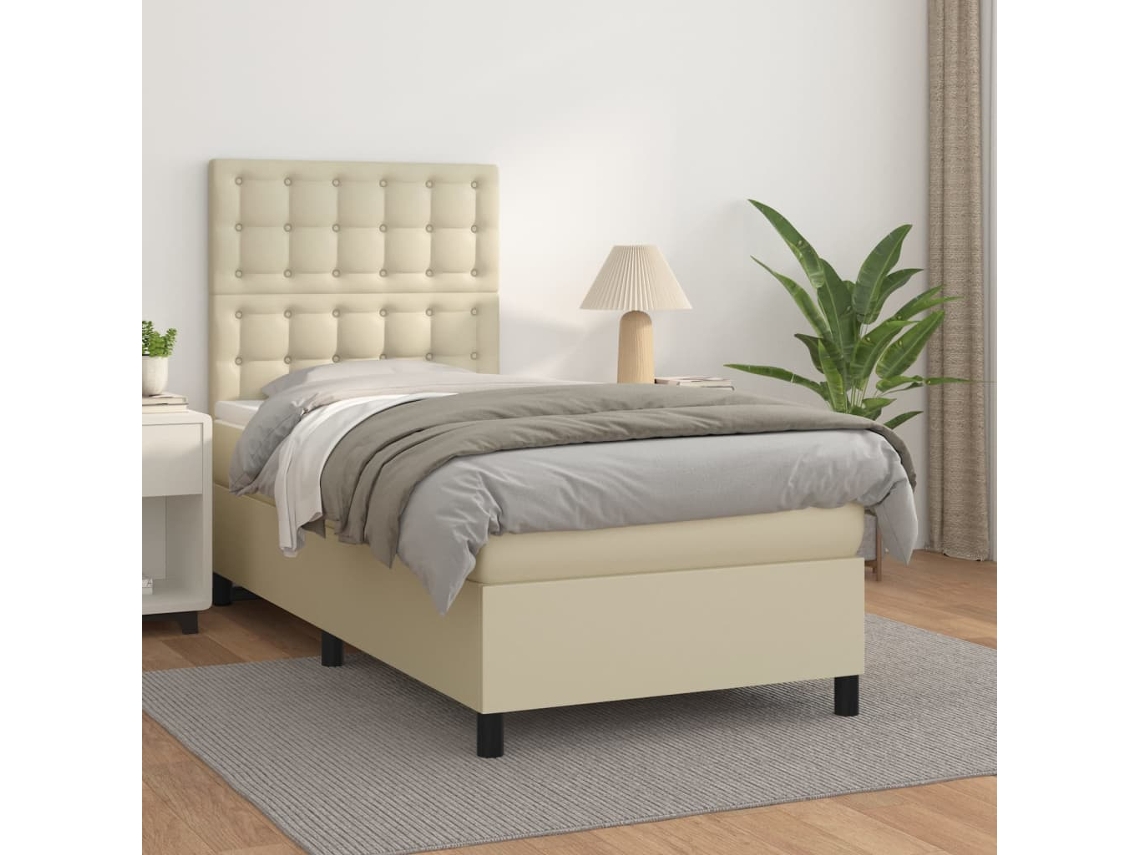 Vidaxl Cama Com Molas/colchão 90x190 Cm Couro Artificial Cor Creme