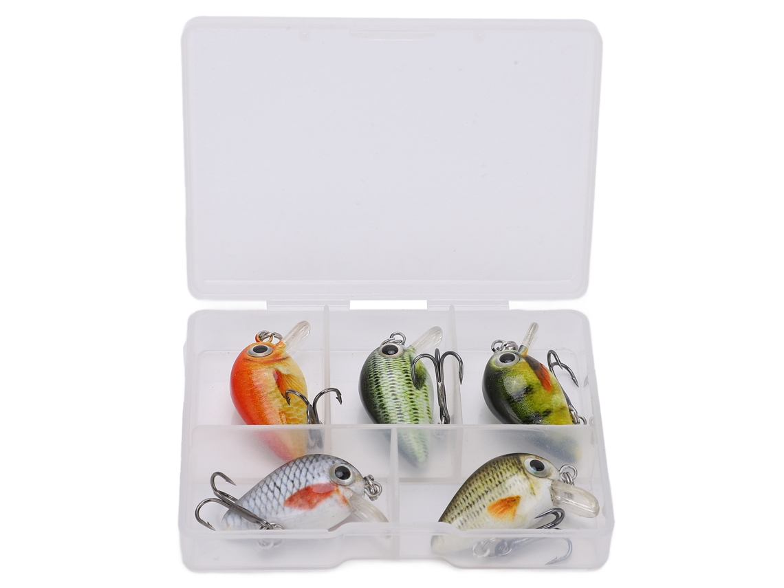 Kit 5 Iscas de Pesca Mini Crankbait com Caixa