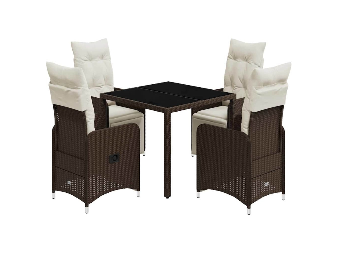 Conjunto de 5 Bistrôs de Jardim com Almofadões Vime Pe Castanho MAISON EXCLUSIVE