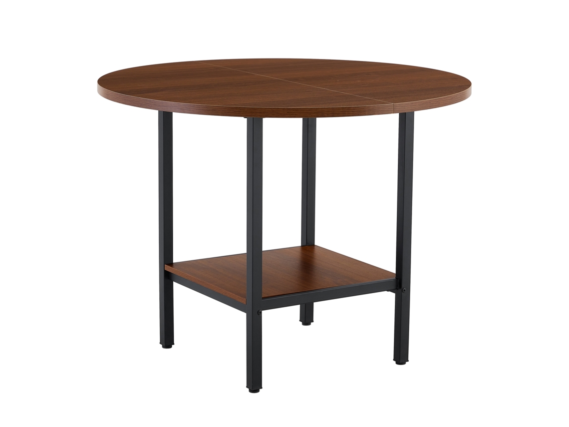 Mesa de jantar redonda moderna em madeira de nogueira, prateleira, estrutura metálica, para 4-6 pessoas PAPRIKA