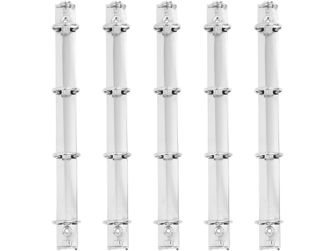 Conjunto de 5 Pastas Metal Prateadas Tamanho A4 com 4 Furos, Mecanismo Encadernação Resistente, Clipes Durávei