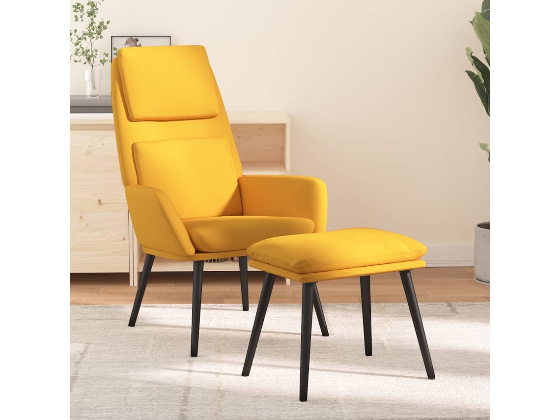 Vidaxl Cadeira De Descanso Com Banco Tecido Amarelo Mostarda