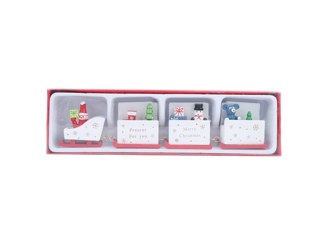 Primerox trem de Natal de Madeira para Crianças Brinquedo Diy Decoração Desktop Presente Branco