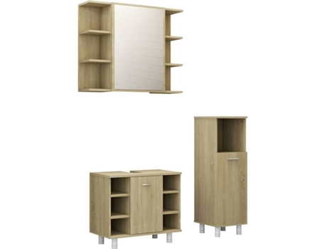 Conjunto de Móveis  3056946 (Castanho - Aglomerado de Madeira - 80x20.5x64 cm - 3 Peças)