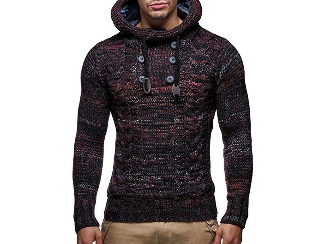 Fasst jersey de Cuello Alto Con Capucha Manga Larga para Hombre Suéter Casual de Lana Pullover