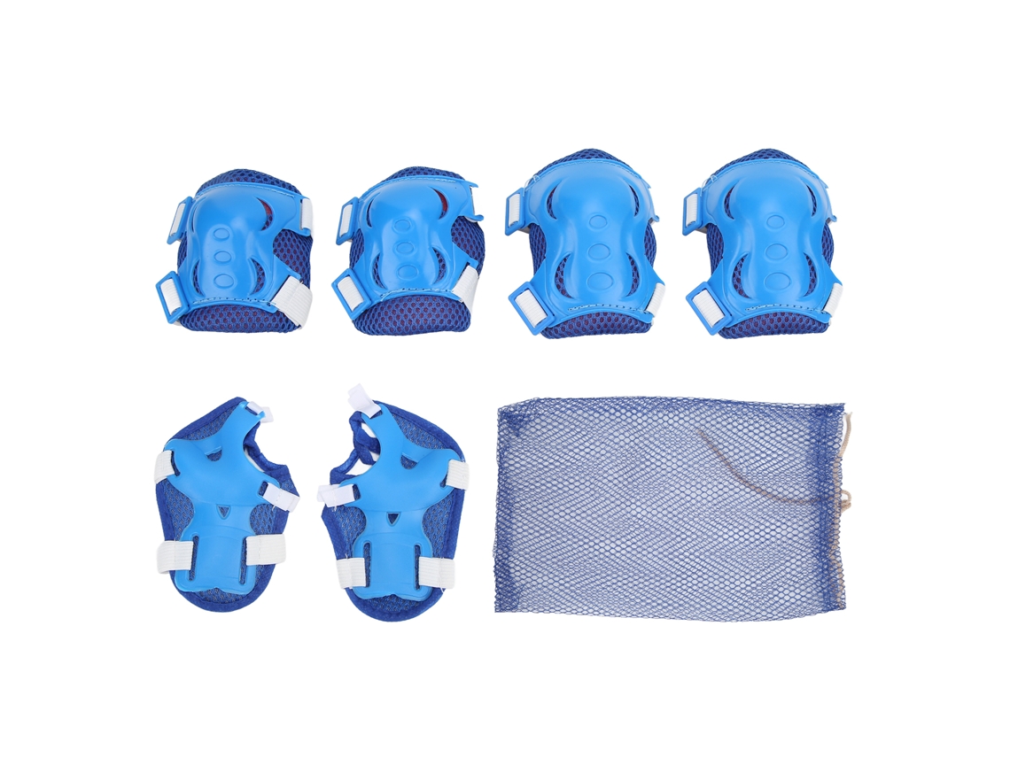 Rebe-6 Peças De Equipamento De Proteção Para Patinação Ajustável: Joelheiras, Cotovelas E Luvas Para Crianças De 6-18 Anos, Azul