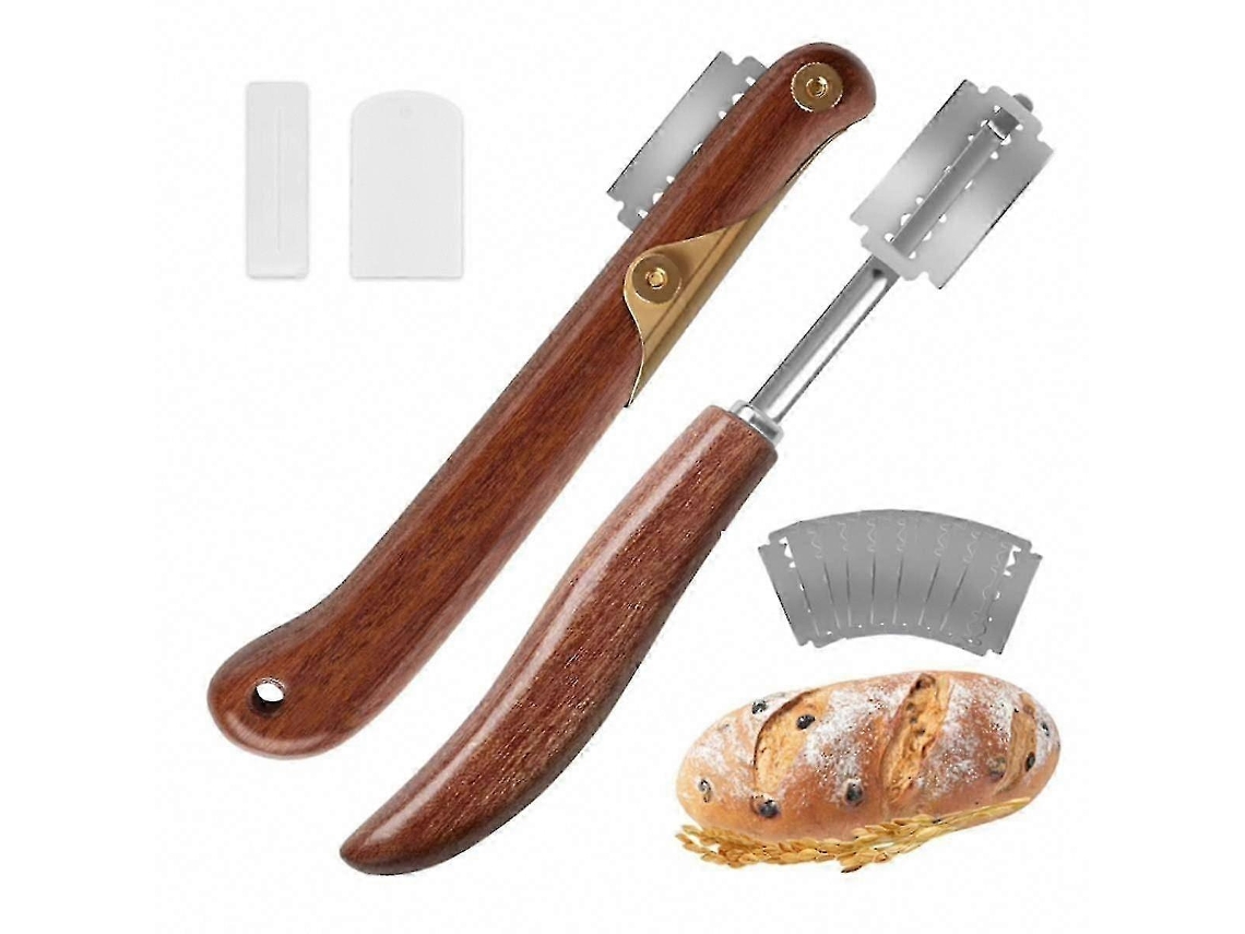 Conjunto De 2 Facas Para Pão Com 10 Lâminas, Cabo De Madeira, Ferramenta Para Fazer Cortes E Marcar Pão De Fermentação Natural