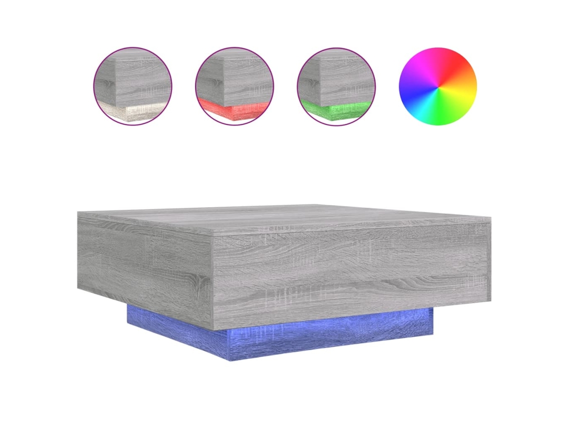 Mesa de centro Cinzento Sonoma com luzes LED MAISON EXCLUSIVE (80x80x31 cm)