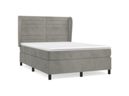 Cama com Molas e Colchão Veludo Cinzento Claro MAISON EXCLUSIVE (140x190 cm)