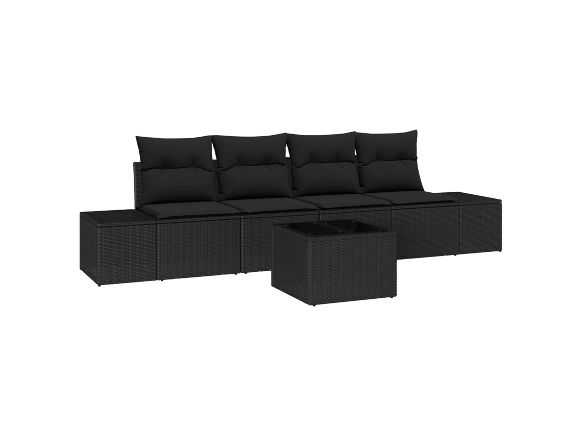 Conjunto 5 Móveis De Jardim Vidaxl Preto Vime Pe (55 X 55 X 37 Cm)