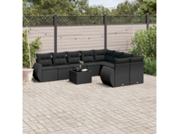 Vidaxl 10 Pcs Conjunto Sofás De Jardim C/ Almofadões Vime Pe Preto