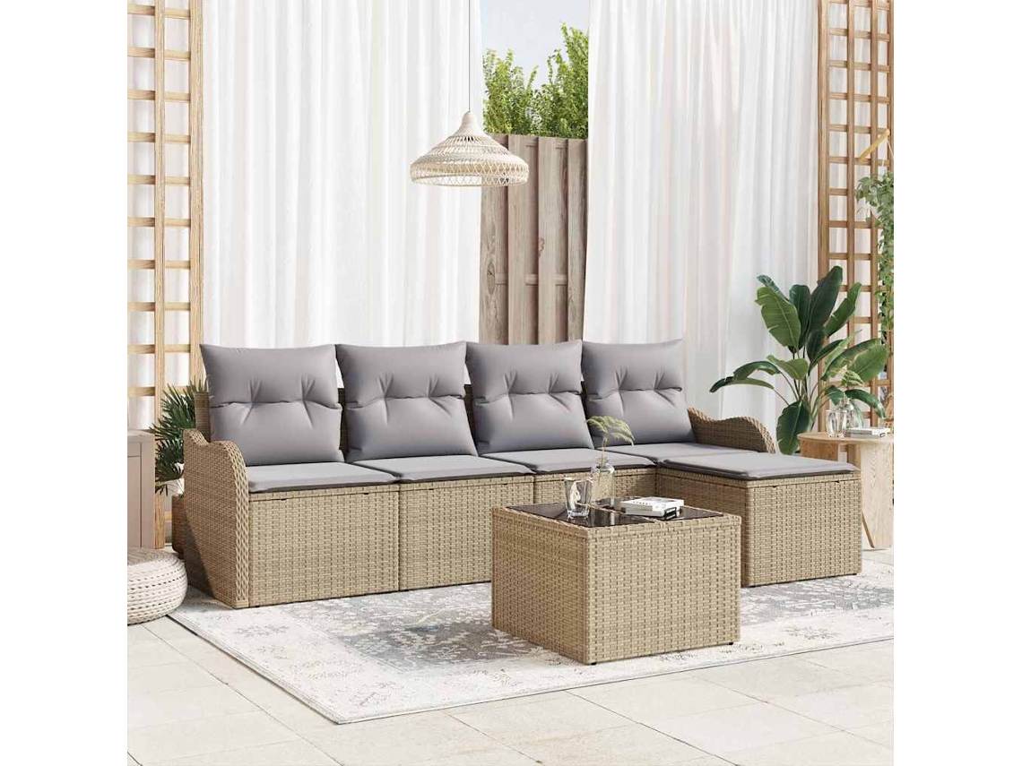 Vidaxl Conjunto De Sofá De Jardim 6 Unid. Bege Vime Pe