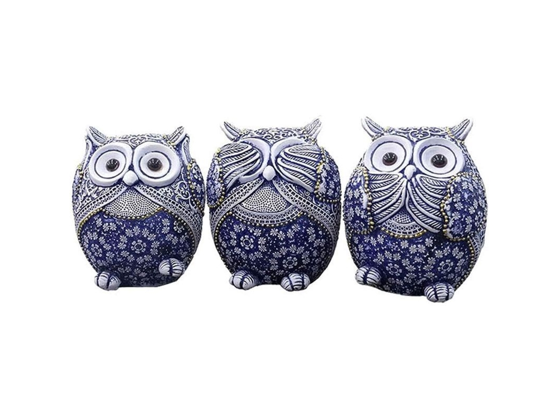 Estatua De Búho Azul Cute, Escultura Animal Artesanal, Ornamento Para Casa Y Oficina, 7.5×7.5×8.5cm