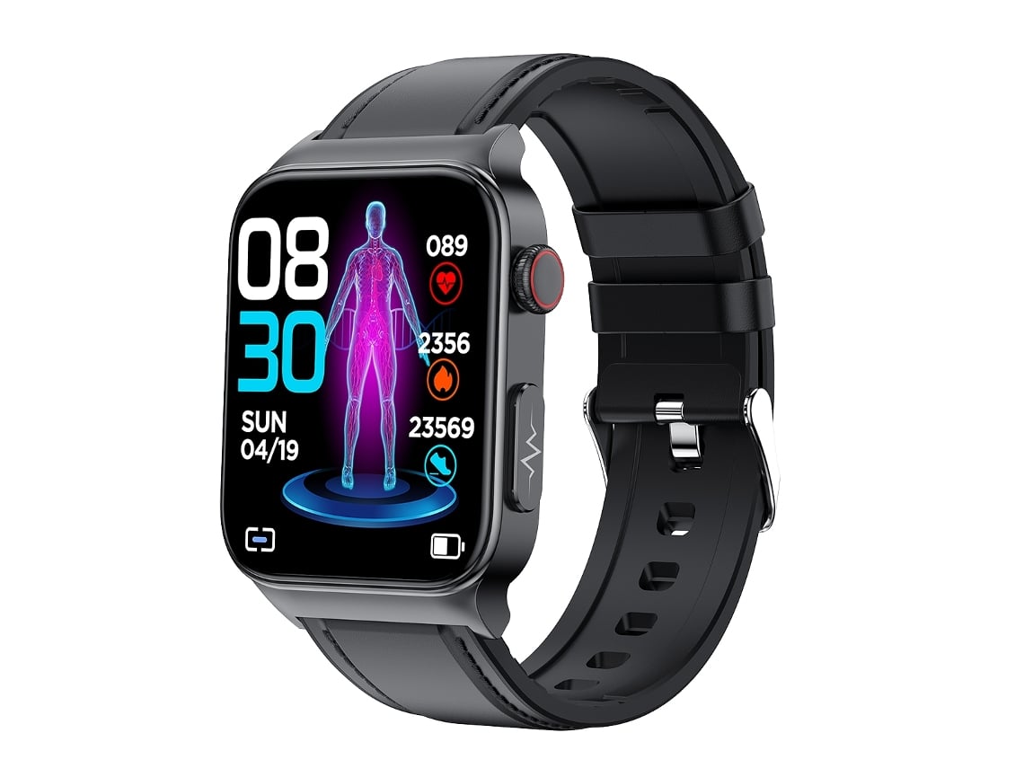 Smartwatch E500 1,83'' HD tela quadrada pulseira de relógio de couro suporta monitoramento de ECG / açúcar no sangue não invasiv