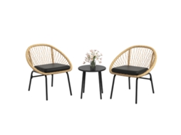 Conjunto De Móveis De Vime Para Pátio, Conjunto De Móveis De Jardim, 2 Poltronas E Mesa, Amarelo