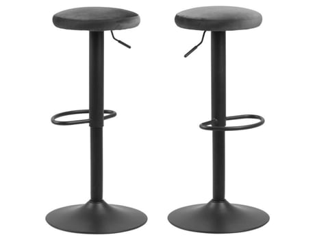 Conjunto de 2 bancos altos Finch - Toilinux - Altura ajustável - Tecido e metal - Cinza e Preto