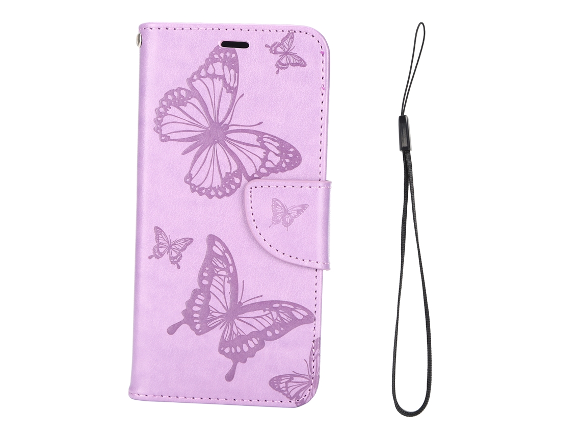 Capa LAXISCREED Iphone 12 Pro Roxa Borboletas Slot Cartão