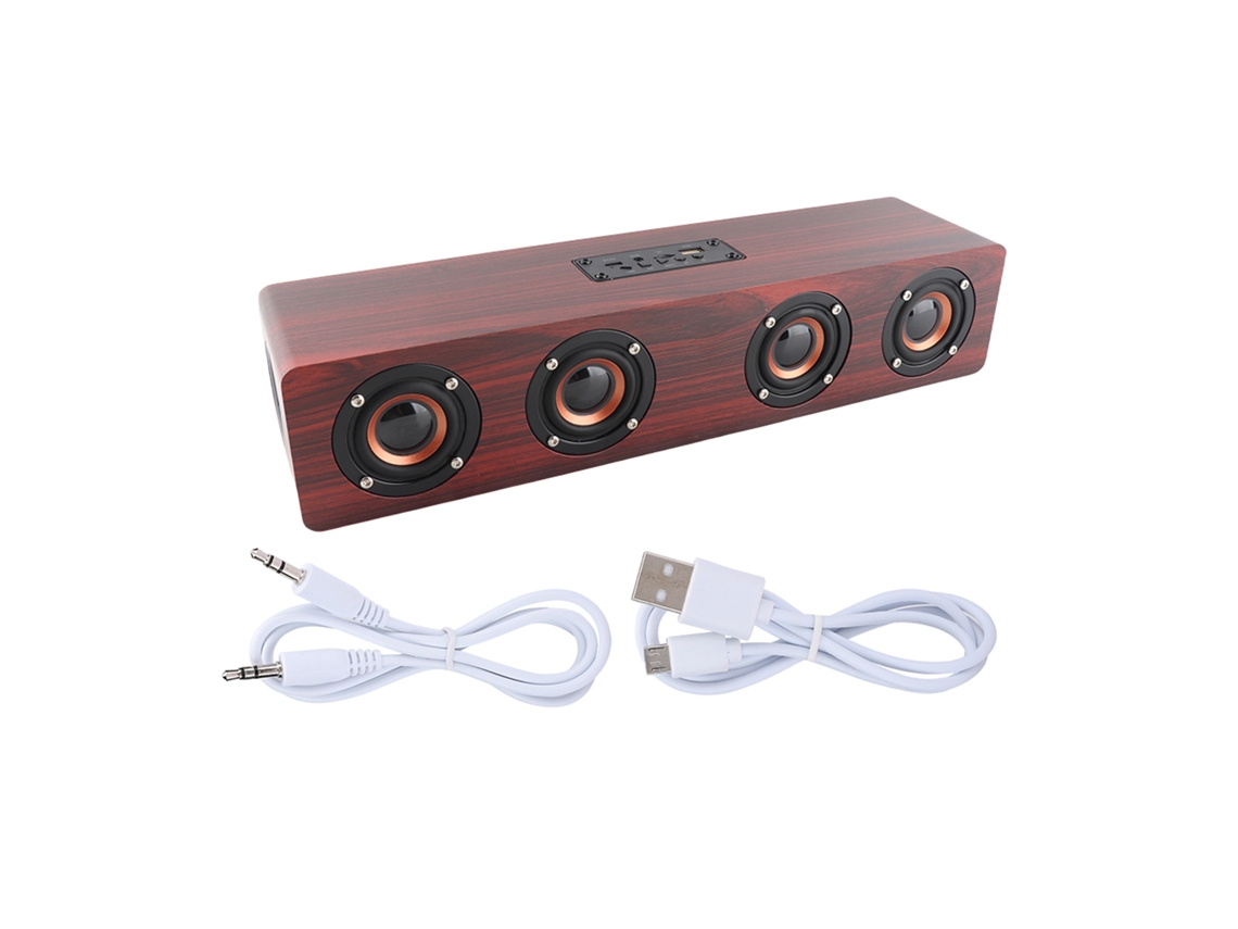 Altavoz Bluetooth com Subwoofer de Madeira, 12 W, Som Hi-Fi 360°, Jogos, Música, Escritório S/MARCA