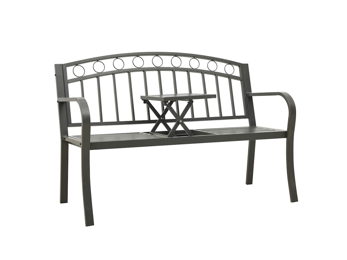 Vidaxl Banco De Jardim Com Mesa 120 Cm Aço Cinzento
