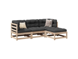 Conjunto De 4 Sofás Para Jardim Com Almofadões Pinho Maciço Dkd Home Decor