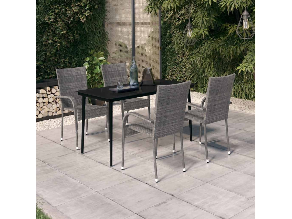 Vidaxl 5 Pcs Conjunto De Jantar Para Jardim Cinzento E Preto