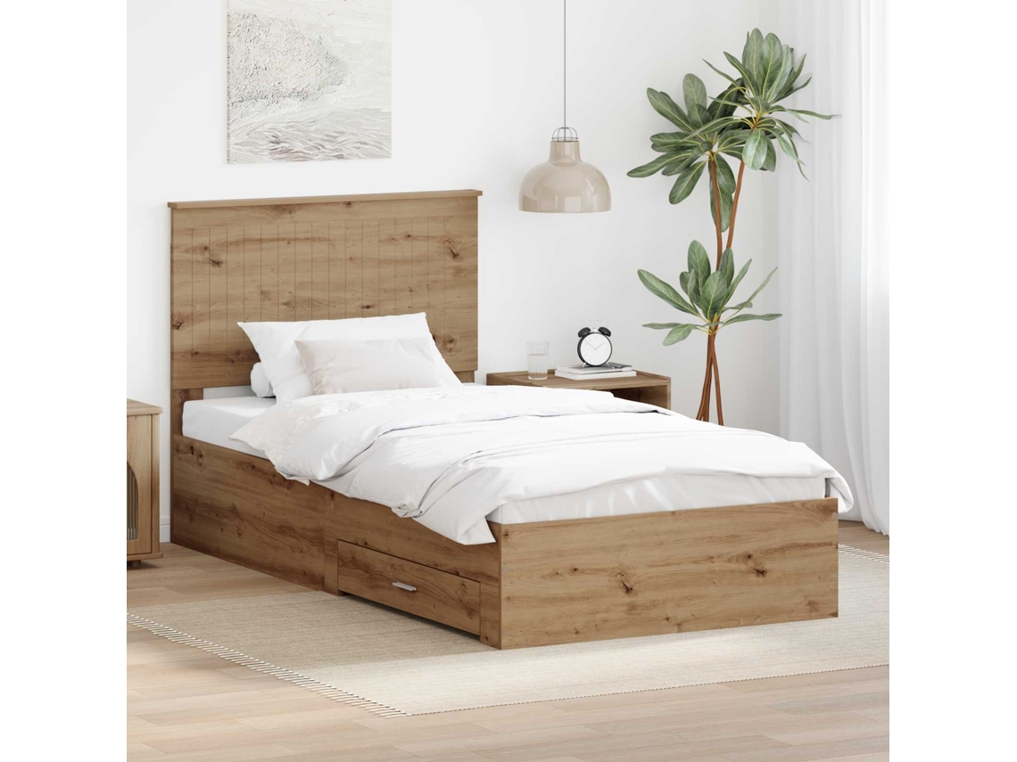 Vidaxl Estrutura Da Cama Com Gaveta Carvalho Artesanal 100 X 200 Cm