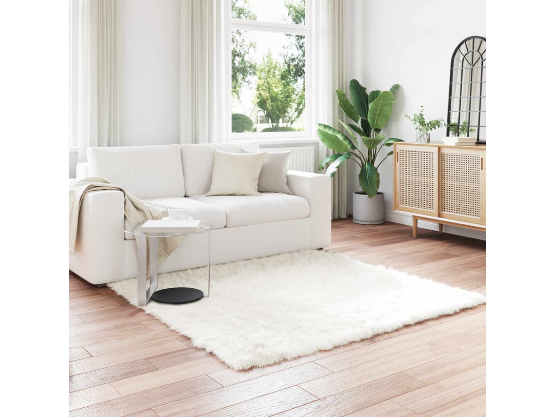 Vidaxl Tapete De De Ovelha Sintética Tafalla Branco 120 X 120 Cm