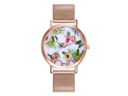 Relógio de quartzo casual unissex com pulseira de liga metálica e mostrador clássico em ouro rosa.