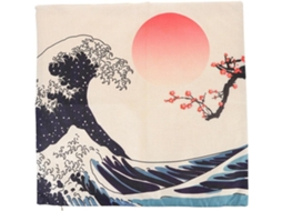 Capa de Almofada Retrô em Linho Estilo Japonês com Estampa da Paisagem do Monte Fuji. CHABERLU