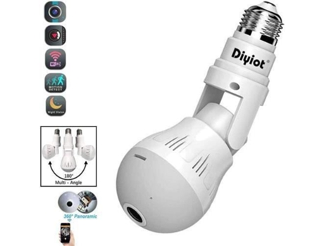 Câmera de vigilância IP oculta Fisheye Bulb HD 1080P 360° Panorâmica para câmera Wifi DIYIOT