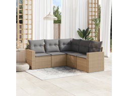 Vidaxl 5 Pcs Conjunto De Sofás P/ Jardim Com Almofadões Vime Pe Bege