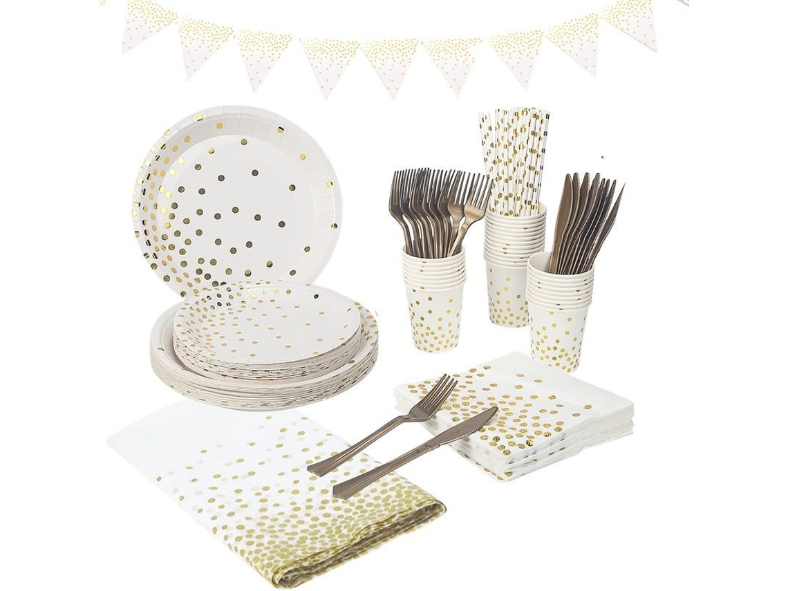 2026 platos de Papel Desecháveis com Design de Pontos Dourados Utensílios de Festa 81 Peças