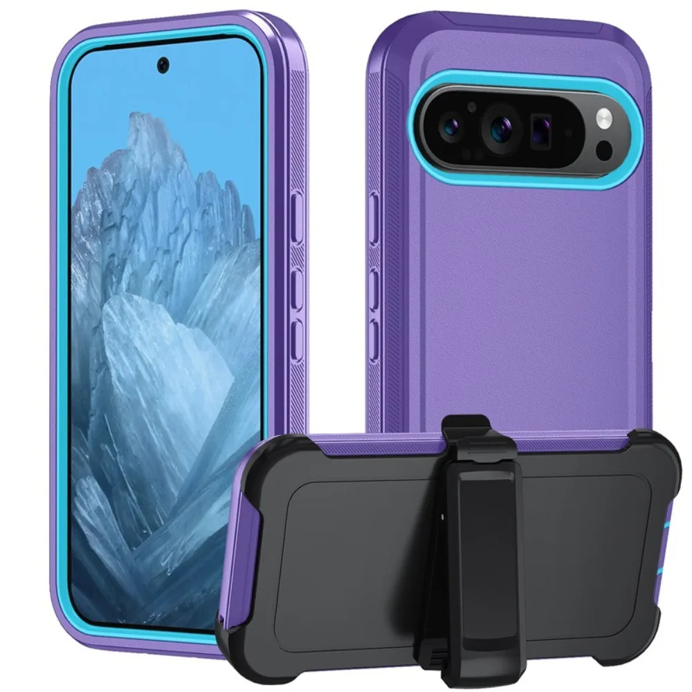 (roxo E Azul, Google Pixel 10) Capa Resistente E Antichoque, Material Híbrido De Três Camadas (tpupc), Com Clipe De Cinto
