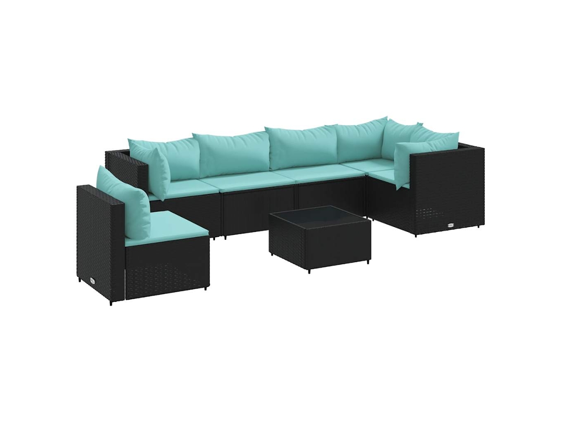 Conjunto de 7 Lounge de Jardim com Almofadões Vime Pe Preto MAISON EXCLUSIVE (120x80x60 cm)