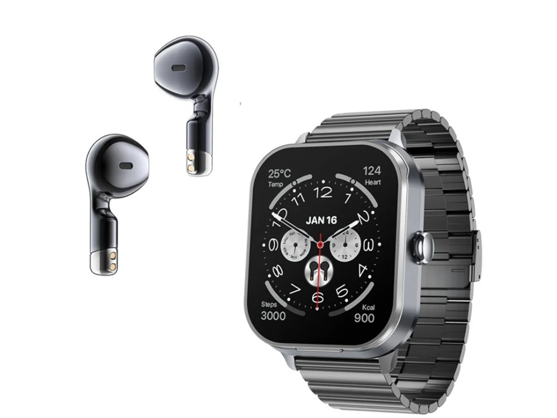 Smartwatch Com Fones De Ouvido Tws 2 Em 1 Chamada Bluetooth Relógio Esportivo Frequência Cardíaca E Monitoramento De Saúde Cinza Yizhood