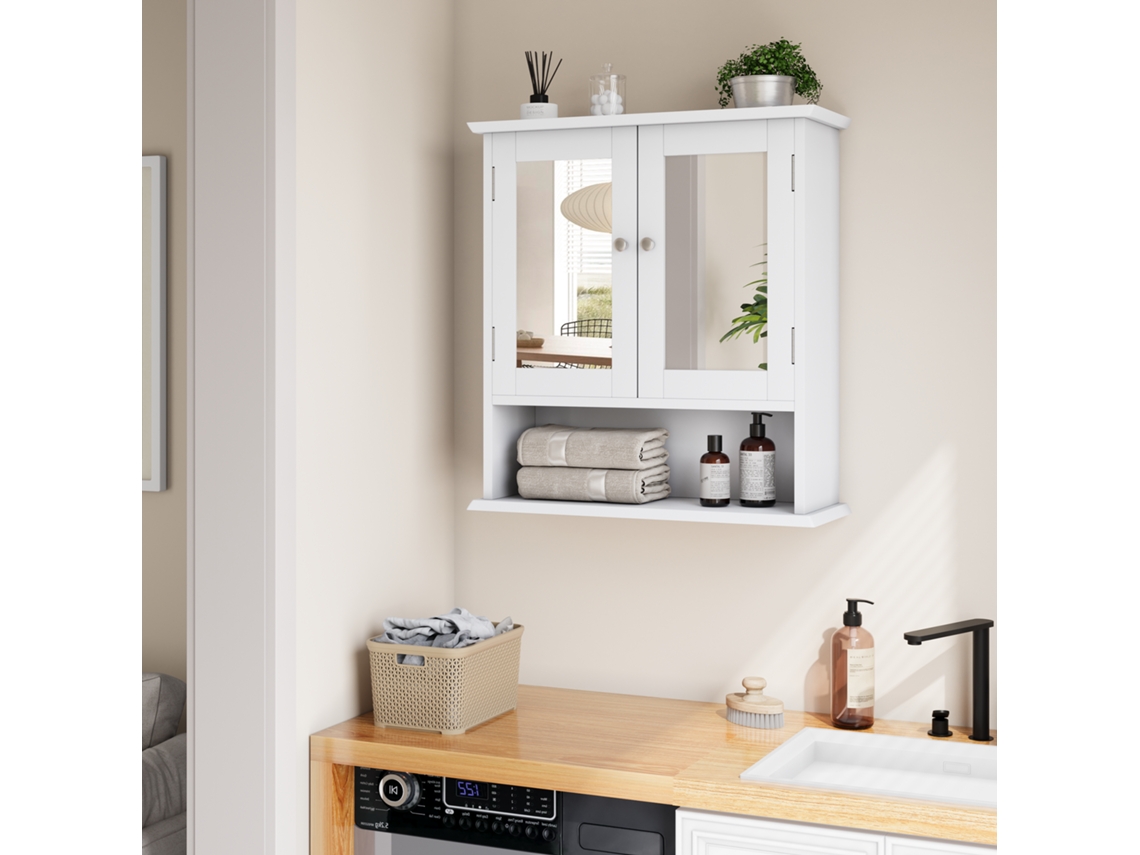 MYMHRU Móvel Banheiro com Espelho Armário Remédios Branco com Prateleira Armário Ajustável para Lavabo e Cozinha