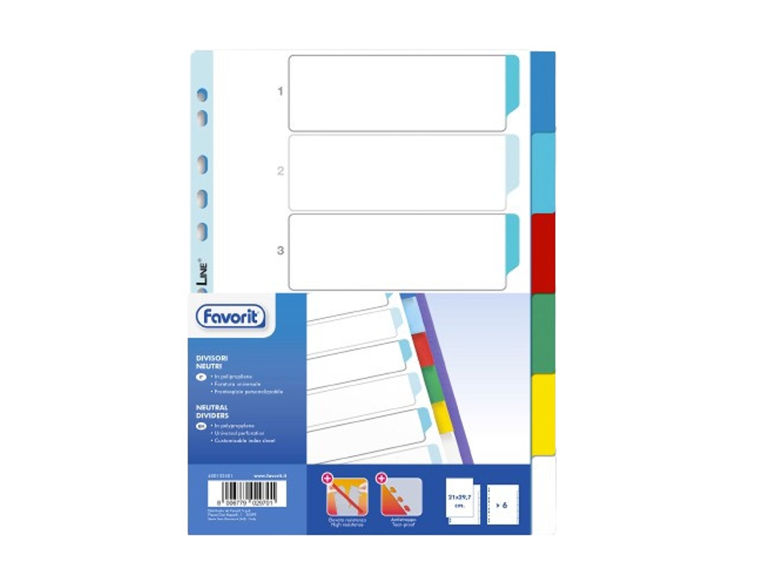 Favorit 400132501 aba de índice Separador em branco com aba Polipropileno (PP) Multicolor