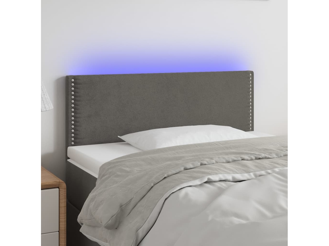 Cabecero con luces LED, tela, 90x5x78/88cm, gris oscuro