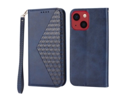 Capa Textura Gémeo Para Iphone 14 Pele Sintética Anti-riscos Magnética Azul
