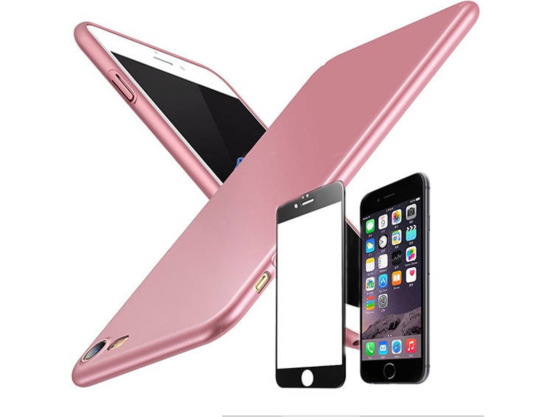 Kit Capa e Película Vidro 5D Full Cover iPhone 6, 6s SlimShield Rosa