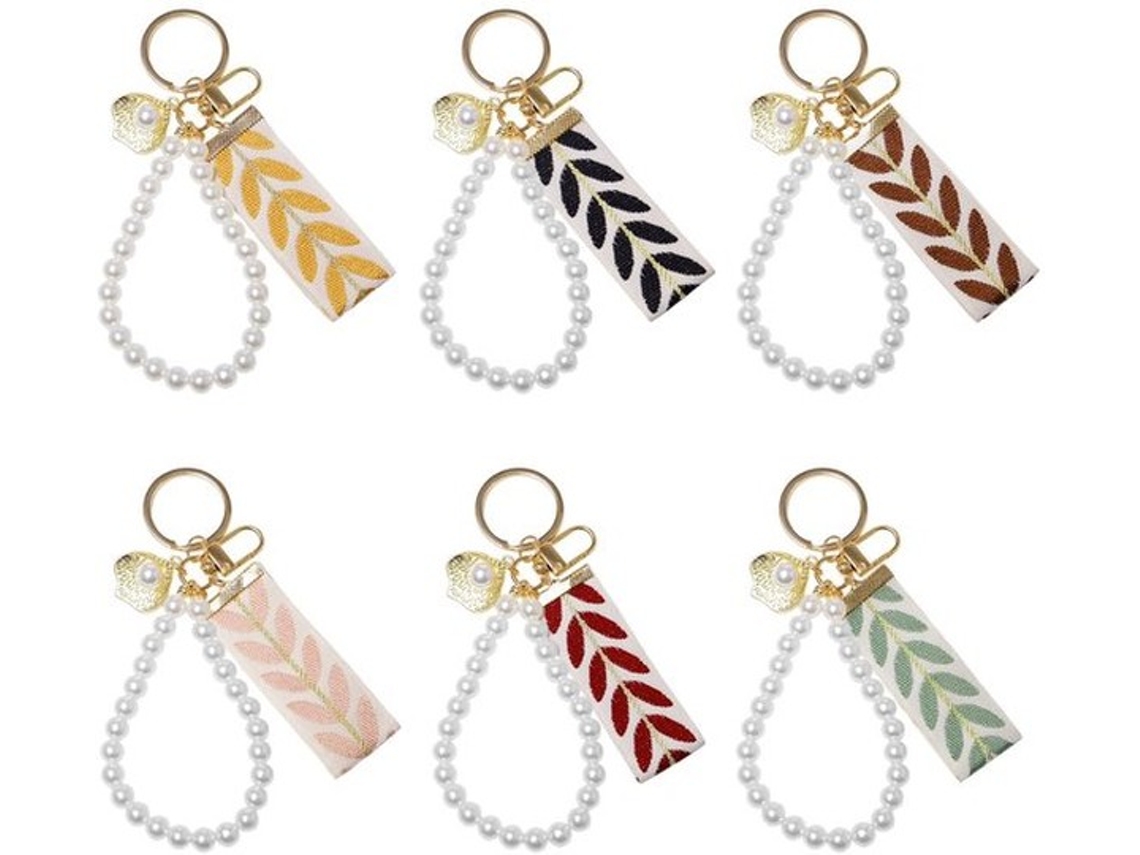 Escolha Sólida - Chaveiro 6 Unidades - Multicolorido - Pérolas De Arte - Senhoras - Chaves De Carro - Hanger De Mala - 7,5 Cm Comprimento Da Faixa - C