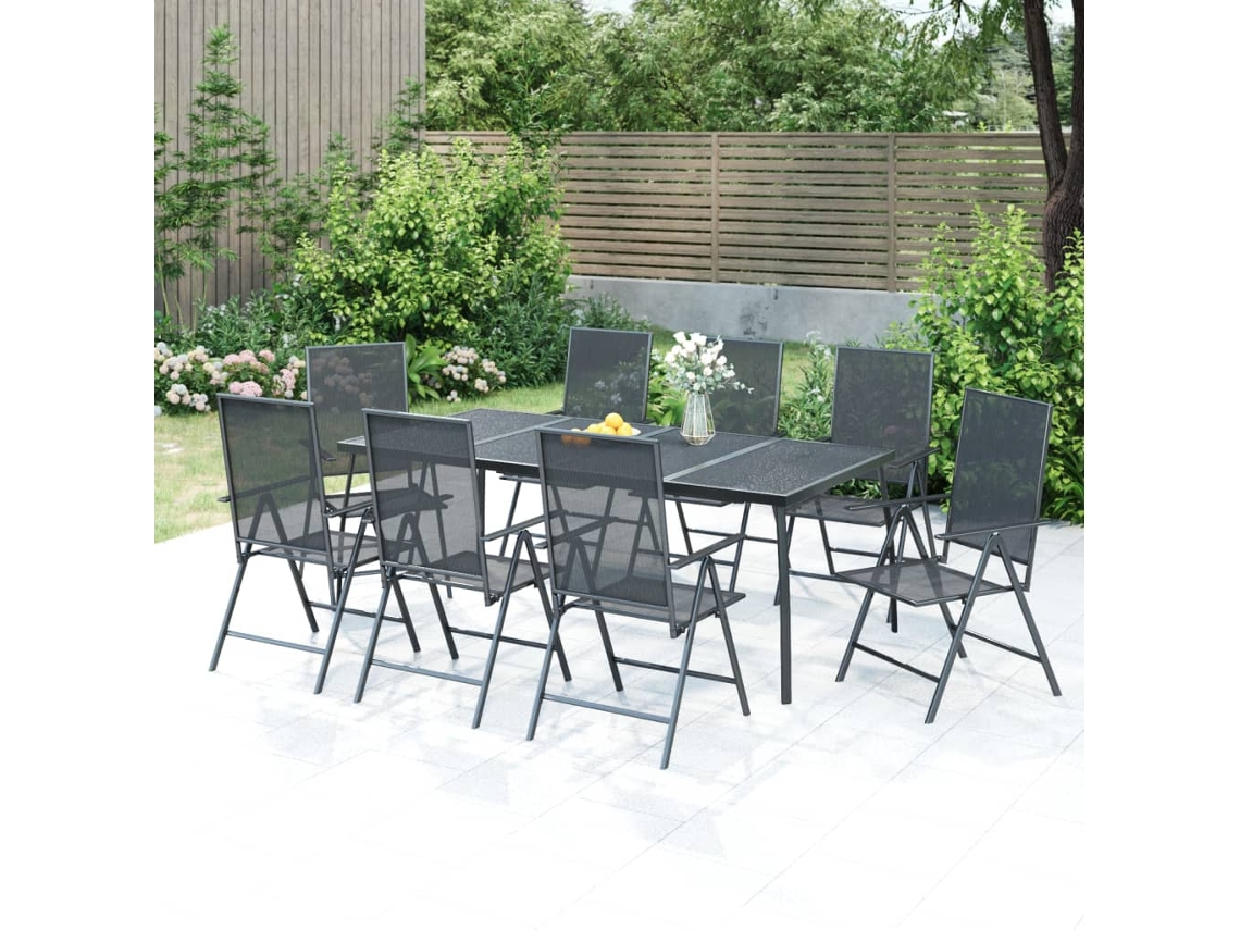 Conjunto 9 Peças Jantar Para Jardim Aço Antracite Dkd Home Decor
