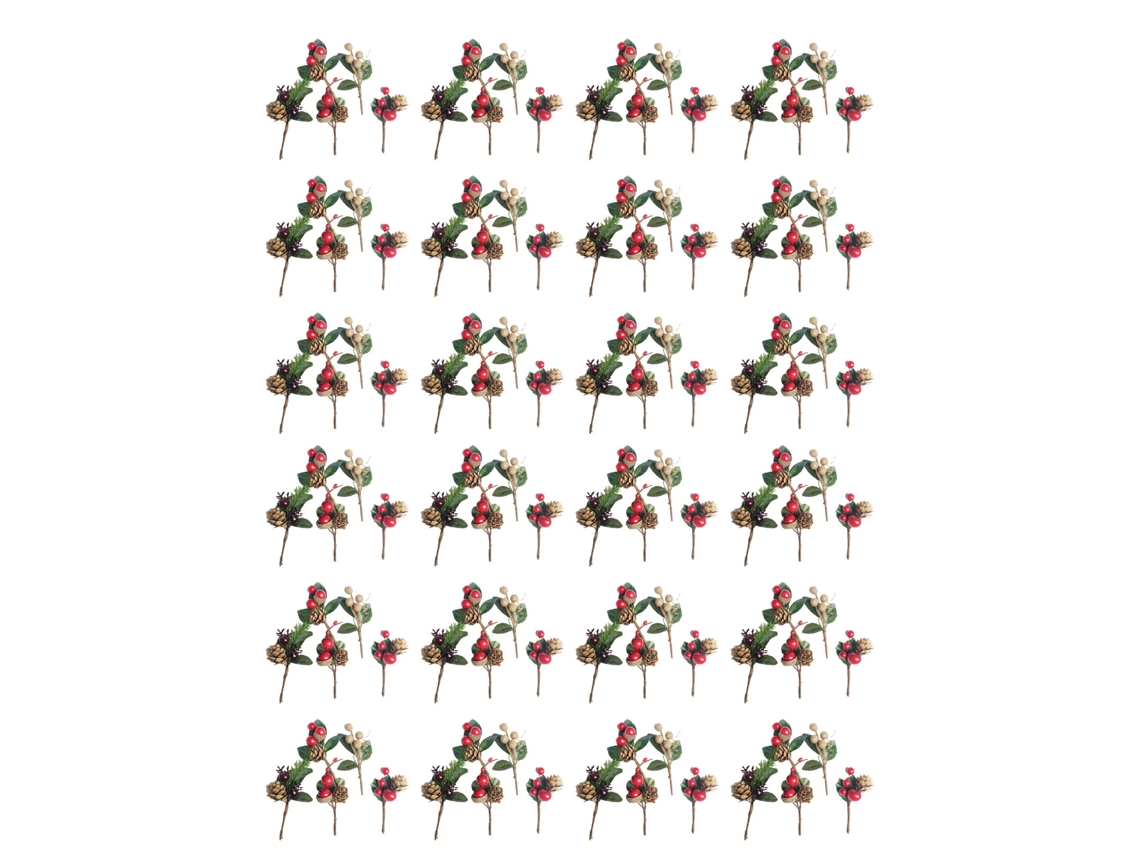 Flores Artificiais Pinhas Bagas Vermelhas 24 Conjuntos para Decoração Presente Festa Casamento S/MARCA