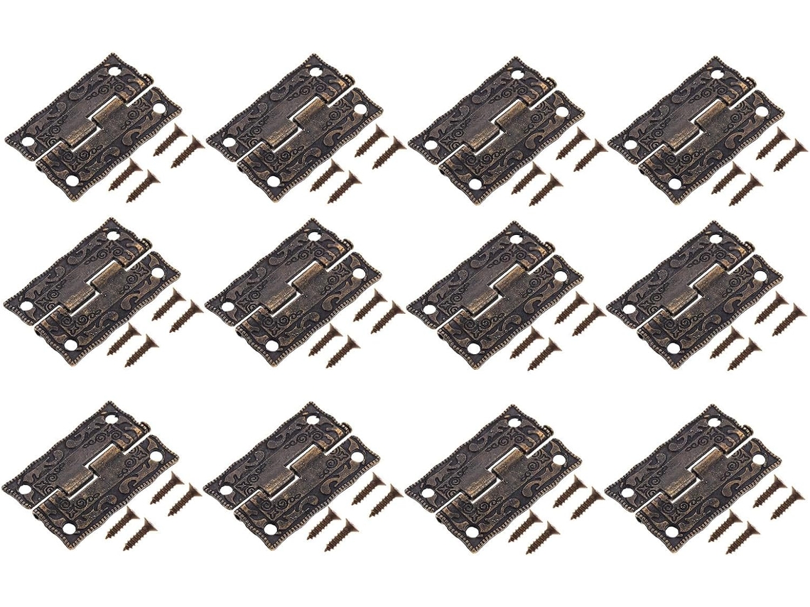 Conjunto De 12 Dobradiças De Liga De Zinco Marrom Para Móveis E Baús.