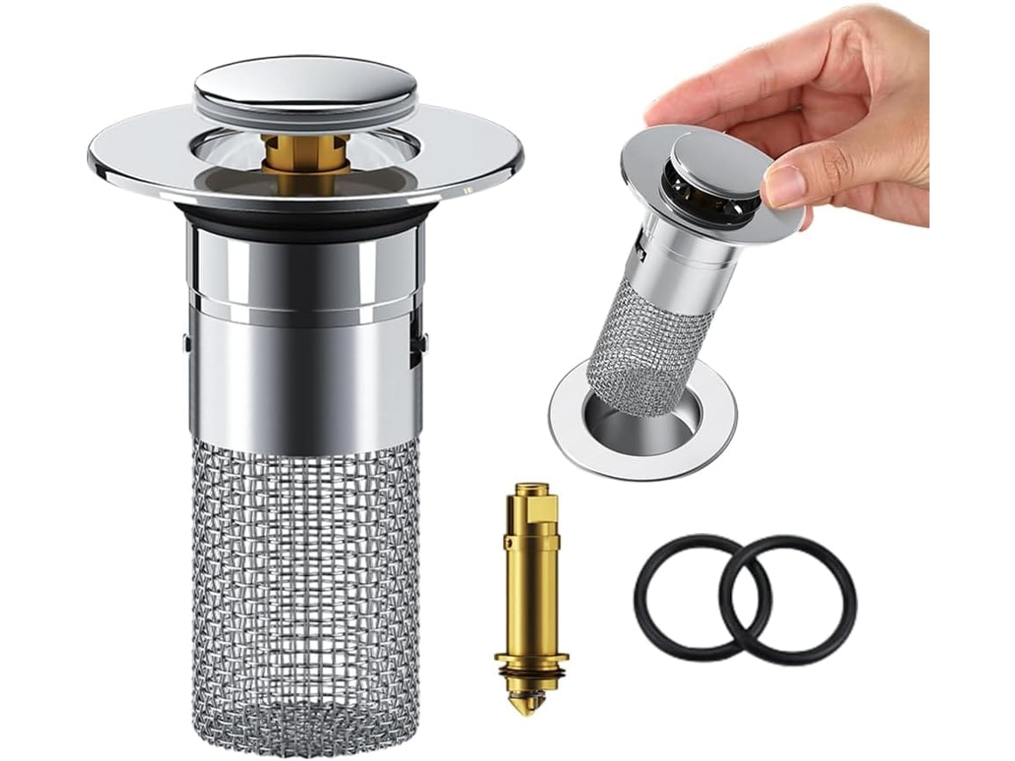 Escorredor de Cozinha, Coador de Pia, Tampa Universal para Pia, Ralo de Pia com Sistema Pop up, Filtro Anti entupimento com Cesto Filtrante X001
