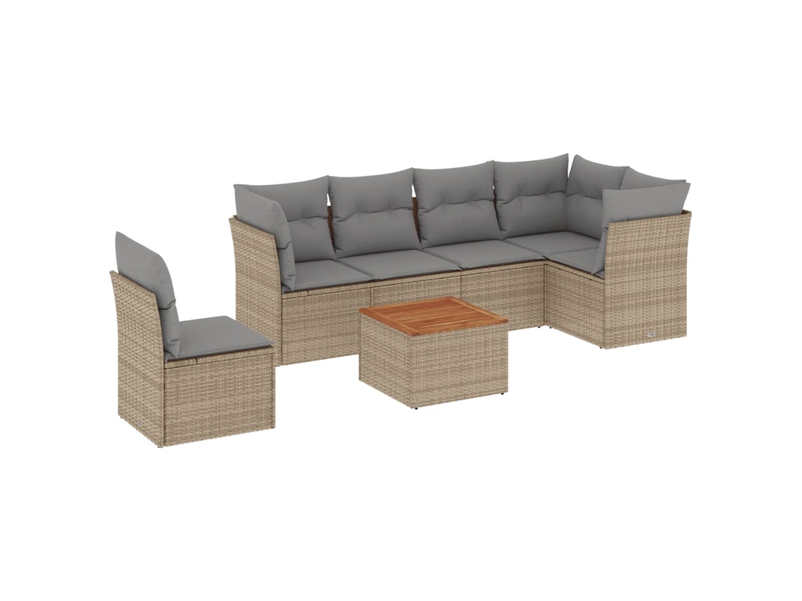 Conjunto de 7 Sofás para Jardim com Almofadões Vime Pe Bege MAISON EXCLUSIVE (7 pcs)
