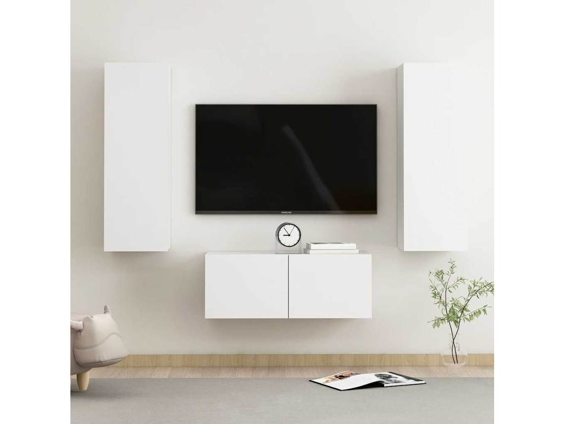 Vidaxl 3 Pcs Conjunto De Móveis De Tv Derivados De Madeira Branco